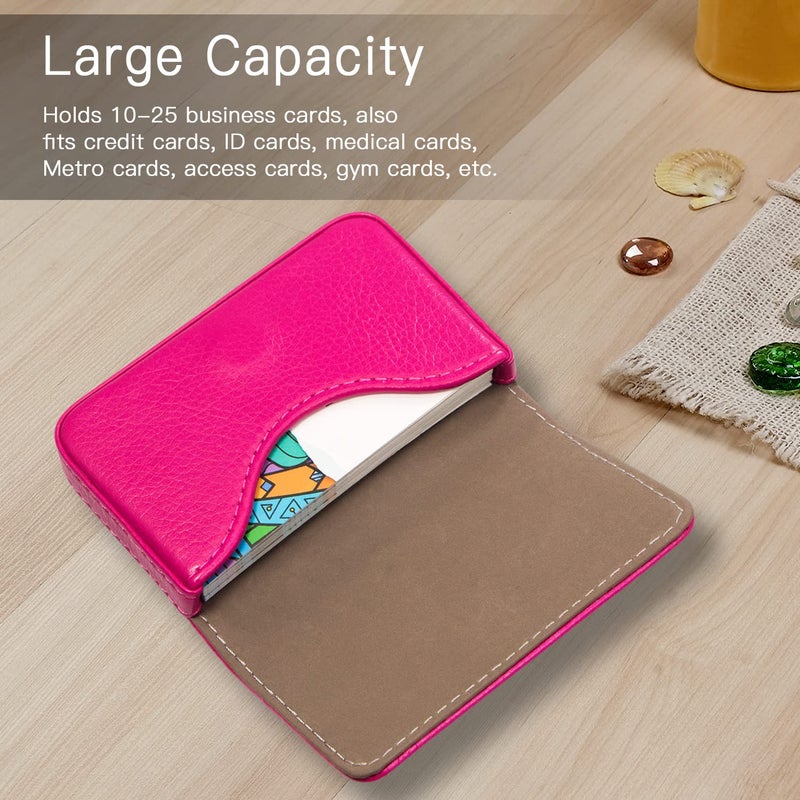 Padike Business Name Card Holder Luxury PU Leather,Business Name Card Holder Wallet Credit card ID Case/Holder For Men & Women - Keep Your Business Cards Clean(Rose red) - Image 3